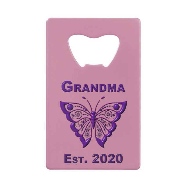 Adorable Butterfly Grandma “Est 2020” Credit Card Bottle Opener (Front)
