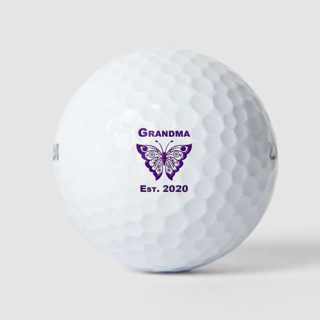 Adorable Butterfly Grandma “Est 2020” Golf Balls (Front)