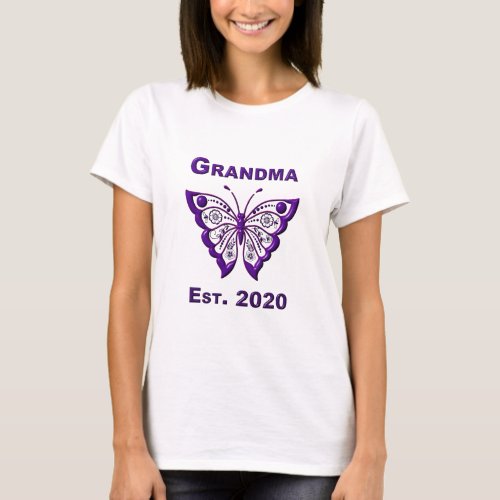 Adorable Butterfly Grandma Est 2020 T_Shirt