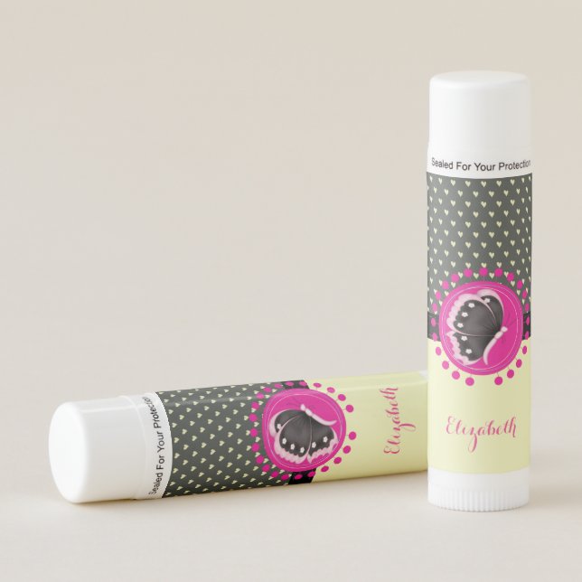 Adorable Butterfly, Hearts  -Personalized Lip Balm (Front)