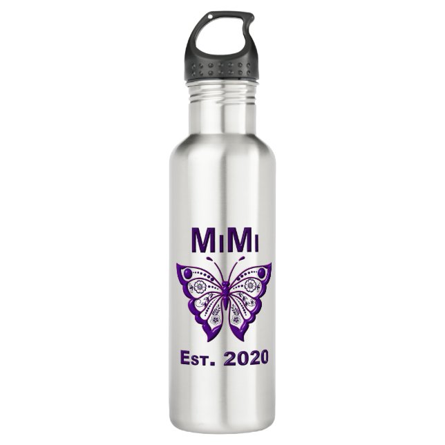 Adorable Butterfly Mimi “Est 2020” Stainless Steel Water Bottle (Front)