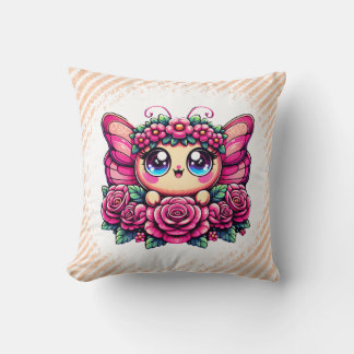 Adorable Butterfly with Flower Crown Throw Pillow
