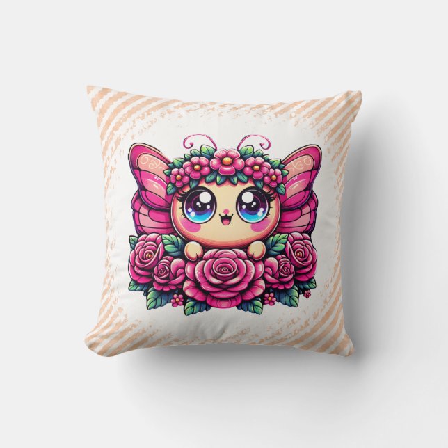 Adorable Butterfly with Flower Crown Throw Pillow (Front)