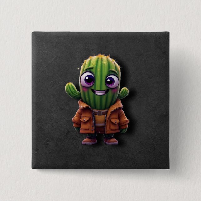 Adorable Cactus Character Button (Front)