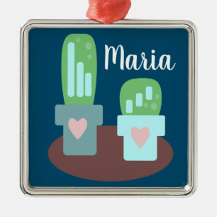 Adorable Cactus Heart Pots Christmas Present Metal Ornament