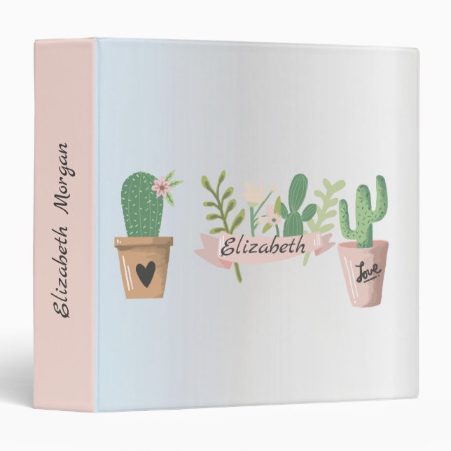 Adorable Cactus, Silver  3 Ring Binder (Front/Spine)