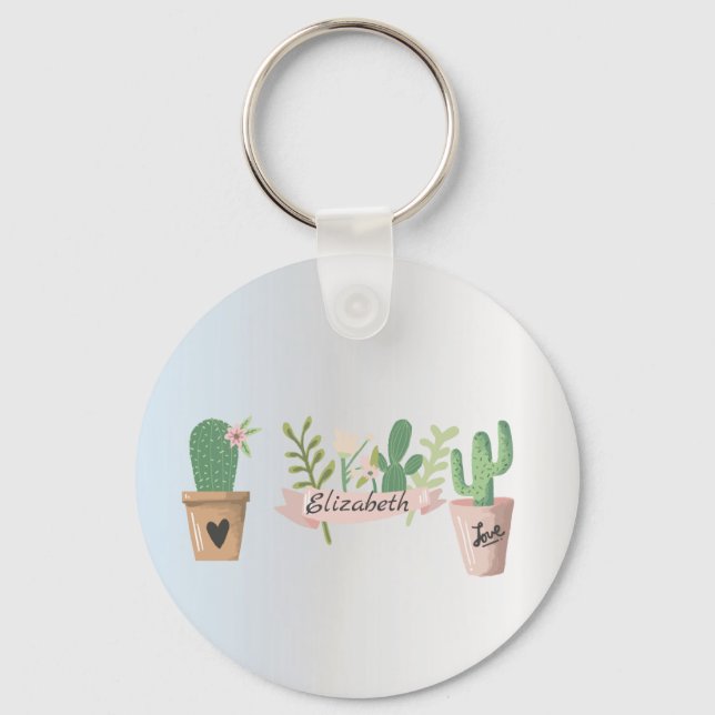 Adorable Cactus, Silver   Keychain (Front)