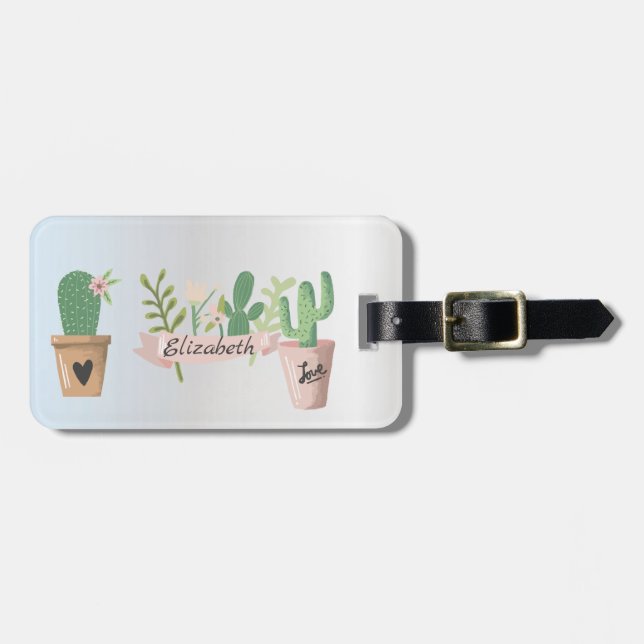 Adorable Cactus, Silver   Luggage Tag (Front Horizontal)
