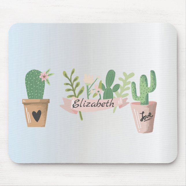 Adorable Cactus, Silver  Mouse Pad (Front)