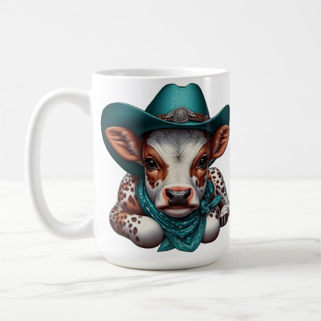 Adorable Calf in Cowboy Hat and Bandana   Coffee Mug (Left)