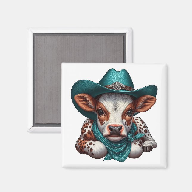 Adorable Calf in Cowboy Hat and Bandana   Magnet (Front/Back)