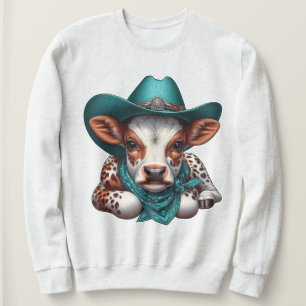 Adorable Calf in Cowboy Hat and Bandana   Sweatshirt