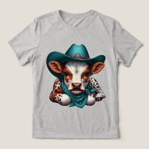 Adorable Calf in Cowboy Hat and Bandana Tri-Blend Shirt