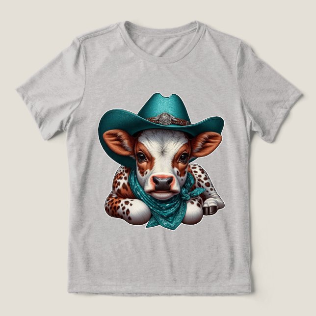Adorable Calf in Cowboy Hat and Bandana  Tri-Blend Shirt (Design Front)
