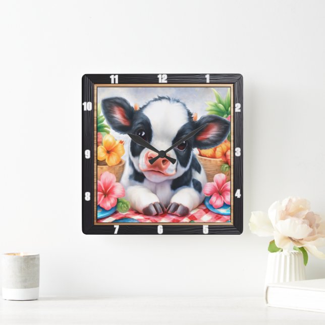 Adorable Calf Picnic Floral  Square Wall Clock (Home)