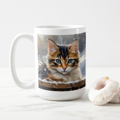 Adorable Calico Cat in the Snow Coffee Mug