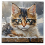 Adorable Calico Cat In The Snow Portrait Pose  Ceramic Tile at Zazzle