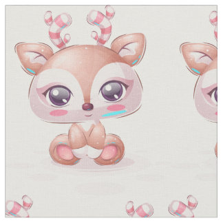Adorable Candy Cane Reindeer Fabric