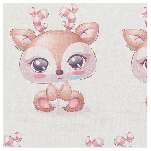 Adorable Candy Cane Reindeer  Fabric