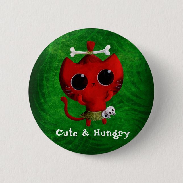 Adorable Cannibal Halloween Cat Pinback Button (Front)