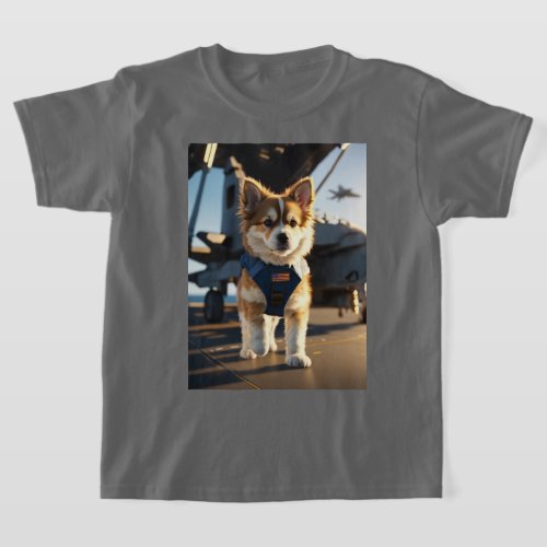 Adorable Captain Paws Fluffy Puppy Military  T_Shirt