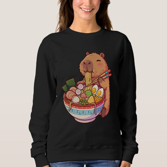 Adorable Capybara Eating Ramen Noodles Kawaii Desi Sweatshirt (Front)
