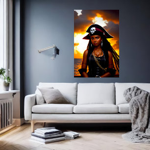Adorable Caribbean Lady Pirate   AI Art Poster