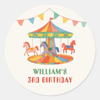 Adorable Carousel Birthday Classic Round Sticker