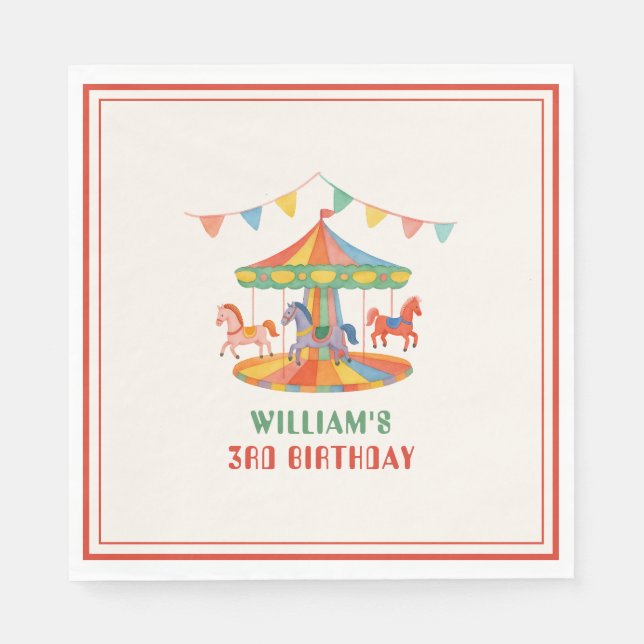Adorable Carousel Birthday Napkins (Front)