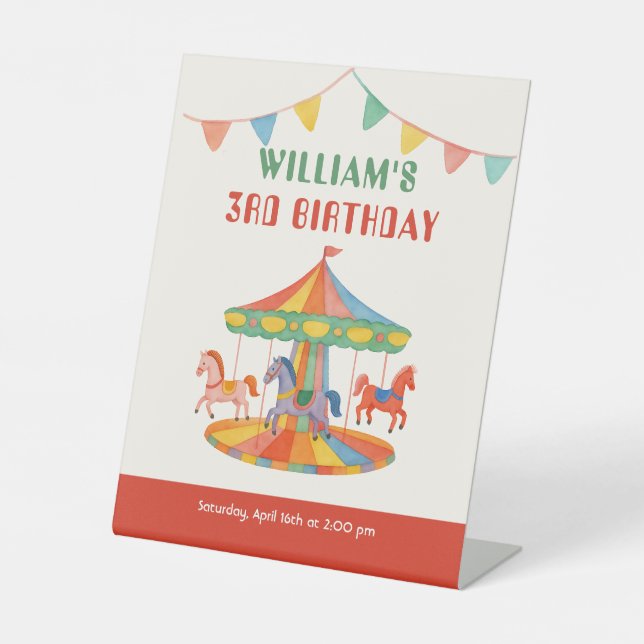 Adorable Carousel Birthday Pedestal Sign (Front)