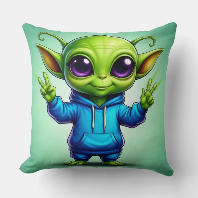 Adorable Cartoon Alien Throw Pillow (Front)