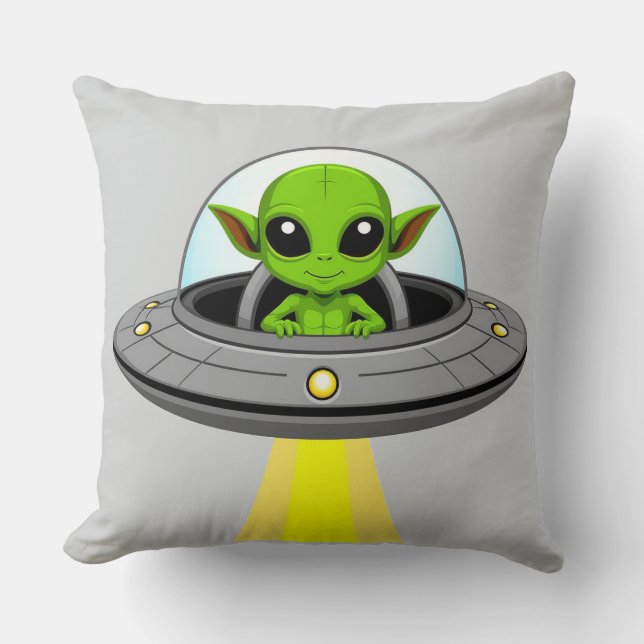 Adorable Cartoon Alien Throw Pillow (Front)