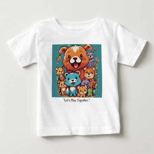 Adorable Cartoon Animals on Baby T_Shirt Safari