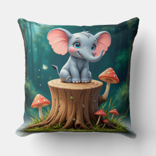 Adorable Cartoon Baby Elephant Throw Pillow