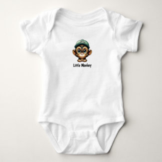 Adorable Cartoon Baby Monkey with Green Hat Funny Baby Bodysuit
