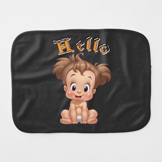 Adorable Cartoon Baby Sitting Cheerfully with Cute Baby Burp Cloth (Front Horizontal)