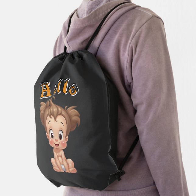 Adorable Cartoon Baby Sitting Cheerfully with Cute Drawstring Bag (Insitu)