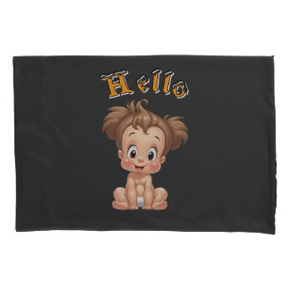 Adorable Cartoon Baby Sitting Cheerfully with Cute Pillow Case