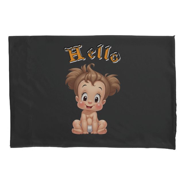 Adorable Cartoon Baby Sitting Cheerfully with Cute Pillow Case (Front)