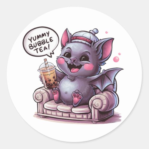 Adorable Cartoon Bat Cozy Kawaii Vibes Classic Round Sticker