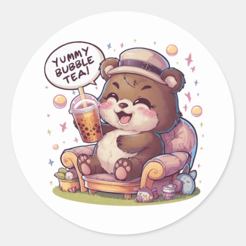 Adorable Cartoon Bear Cozy Kawaii Vibes Classic Round Sticker