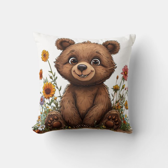 Adorable Cartoon Bear Throw Pillow (Front)