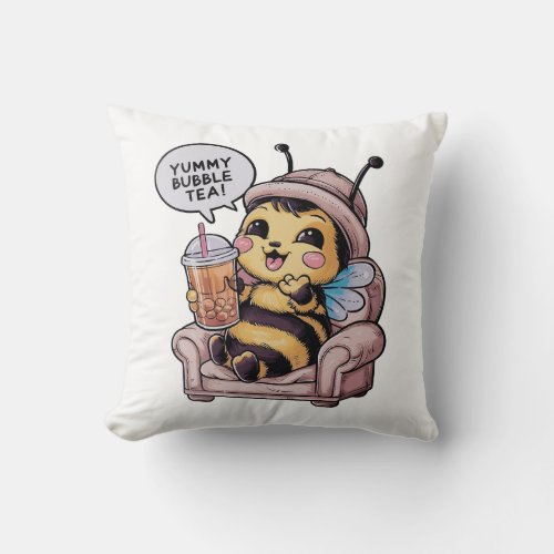 Adorable Cartoon Bee Cozy Kawaii Vibes Throw Pillow