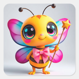 Adorable Cartoon Bee Fairy Character Square Sticker