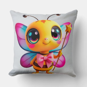 Adorable Cartoon Bee Fairy Character Throw Pillow