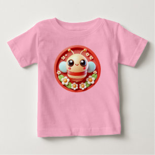 Adorable Cartoon Bee With Flowers Decorated Baby T-Shirt