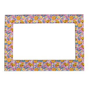 Adorable Cartoon Bees and Flowers Magnetic Frame