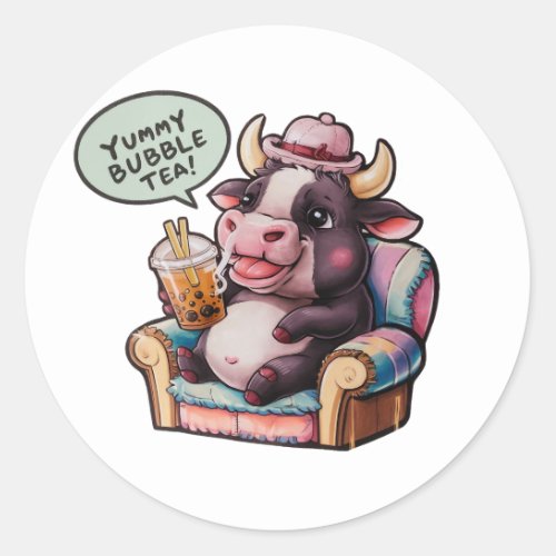 Adorable Cartoon Bull Cozy Kawaii Vibes Classic Round Sticker