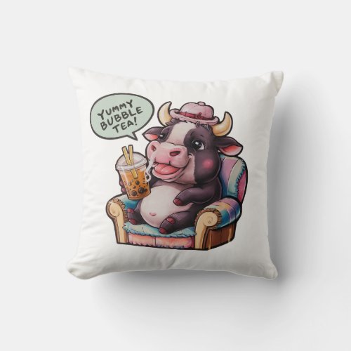 Adorable Cartoon Bull Cozy Kawaii Vibes Throw Pillow