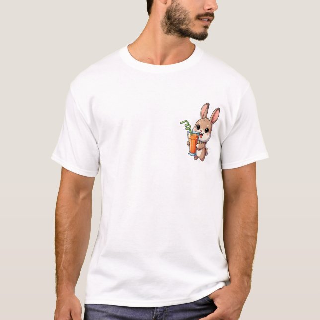 Adorable Cartoon Bunny Holding Fresh Orange Juice T-Shirt (Front)